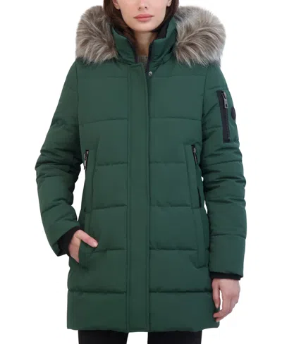 Nautica Women's Faux-fur-trim Hooded Puffer Coat In Verde