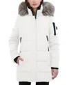 Nautica Women's Faux-fur-trim Hooded Puffer Coat In Winter White