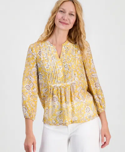 Nautica Womens Printed Popover Top In Yellow