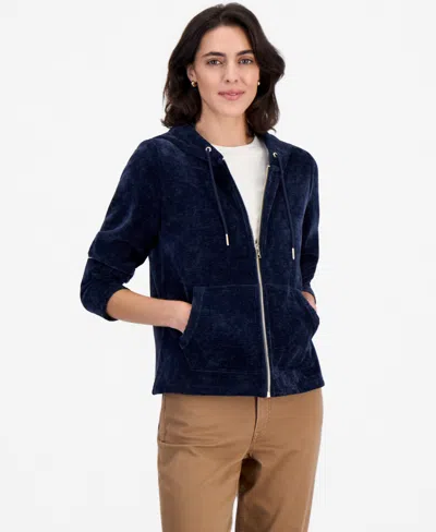 Nautica Women's Full-zip Double-rib Hoodie In Blue