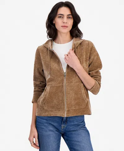 Nautica Women's Full-zip Double-rib Hoodie In Brown