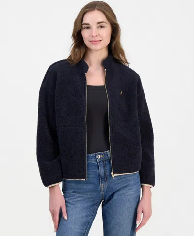 Nautica Women's Full-zip Sherpa Fleece Jacket In Blue
