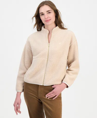 Nautica Women's Full-zip Sherpa Fleece Jacket In Brown