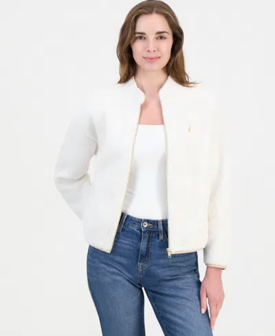 Nautica Women's Full-zip Sherpa Fleece Jacket In White