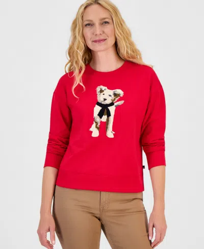 Nautica Women's Graphic Crewneck Sweatshirt In Red