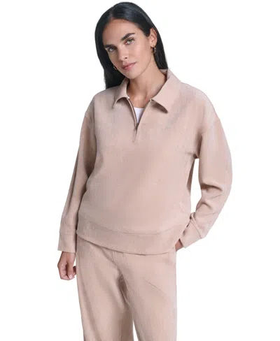 Nautica Women's Herringbone Rib Quarter Zip Pullover In Pink