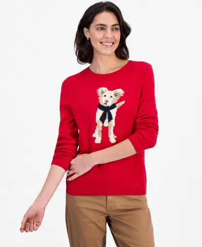 Nautica Women's Intarsia Dog Cotton Crewneck Sweater In Multi
