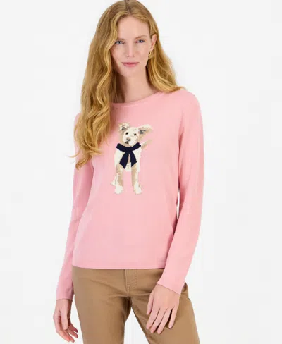 Nautica Women's Intarsia Dog Cotton Crewneck Sweater In Multi