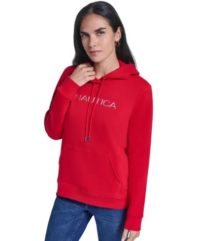 Nautica Women's Logo Graphic Fleece Hoodie In Scarlet