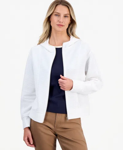 Nautica Women's Ottoman-stitched Zippered Hoodie In Ivory