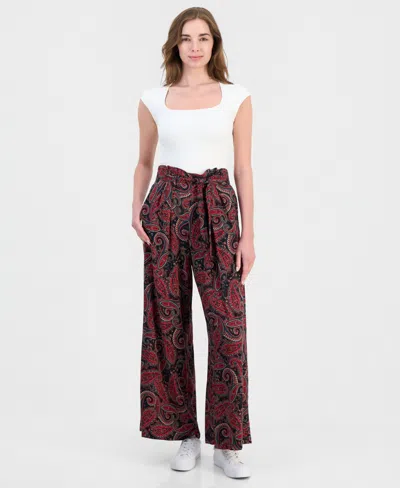 Nautica Women's Paperbag-waist Paisley Pants In Burgundy