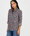 Nautica Women's Patterned Roll-tab Shirt In Multi