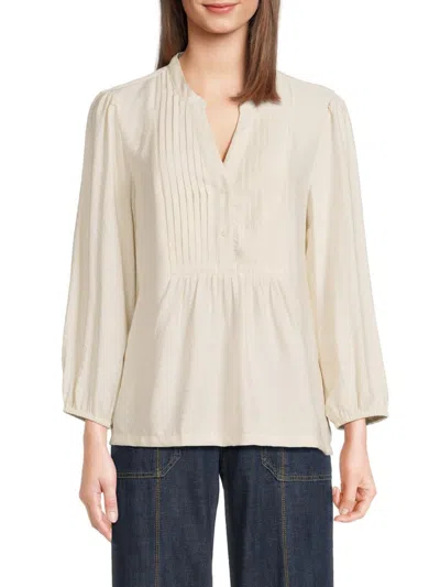 Nautica Women's Pintuck Split Neck Top In White