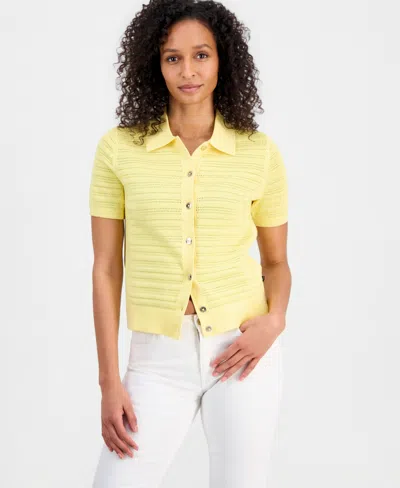 Nautica Women's Pointelle Knit Cardigan Polo Sweater In Yellow