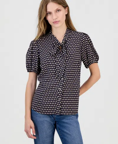 Nautica Women's Printed Puff-sleeve Button-front Shirt In Blue