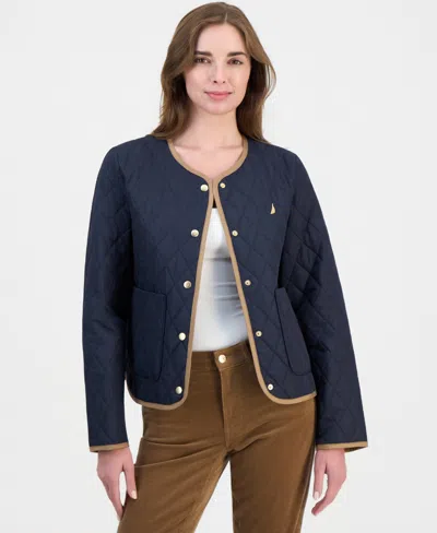 Nautica Women's Quilted Collarless Jacket In White