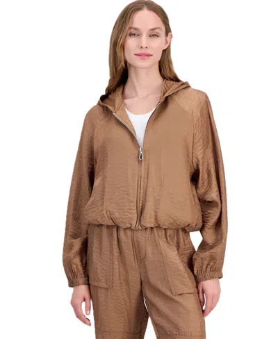 Nautica Women's Raglan Zip-front Hooded Sweatshirt In Brown