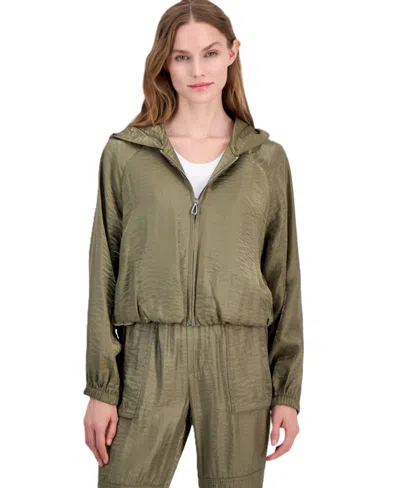 Nautica Women's Raglan Zip-front Hooded Sweatshirt In Burnt Olive