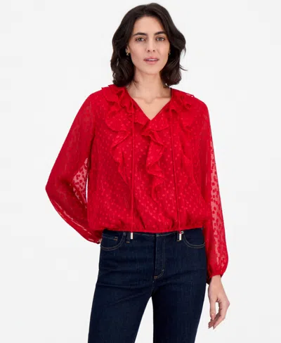 Nautica Women's Ruffle Front Clip-dot Blouse In Multi