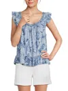 Nautica Women's Ruffle-sleeve Floral Top In Blue