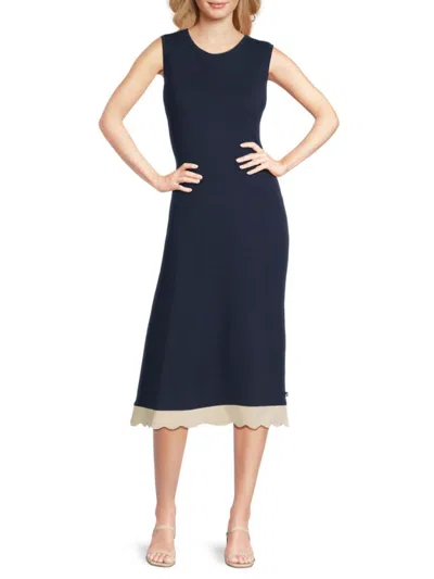 Nautica Women's Scalloped Hem Cotton Midi-dress In Black