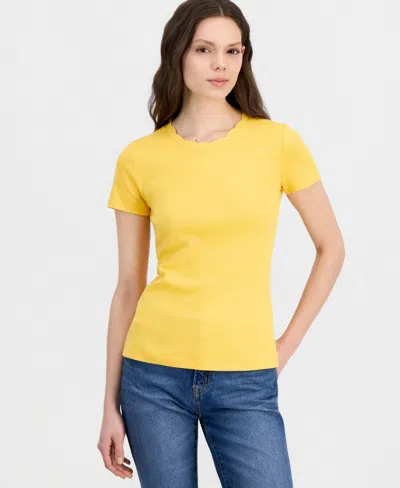 Nautica Women's Scallop-trim Cotton Short-sleeve T-shirt In Yellow