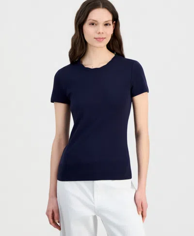 Nautica Women's Scallop-trim Cotton Short-sleeve T-shirt In Blue