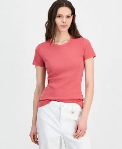 Nautica Women's Scallop-trim Cotton Short-sleeve T-shirt In Pink