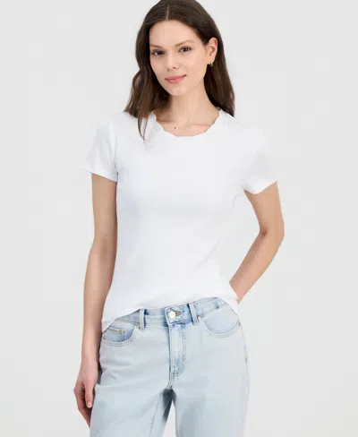 Nautica Women's Scallop-trim Cotton Short-sleeve T-shirt In White