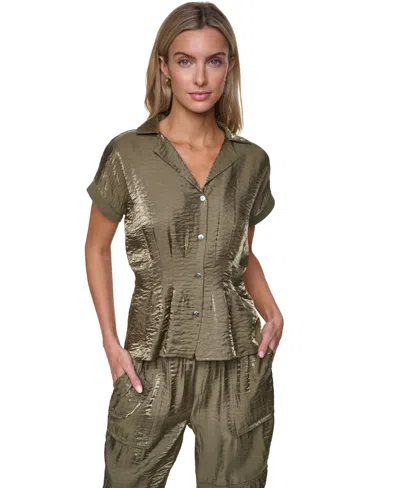 Nautica Women's Short-sleeve Pleated Shirt In Brown