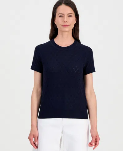 Nautica Women's Short-sleeve Pointelle Sweater In Blue
