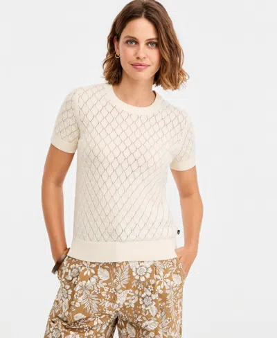 Nautica Women's Short-sleeve Pointelle Sweater In Gold