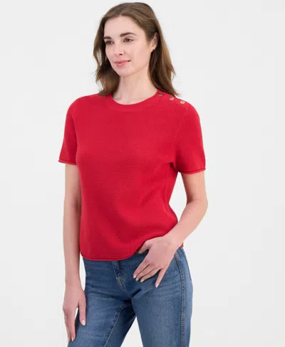 Nautica Women's Short-sleeve Tuck Stitch Sweater In Red