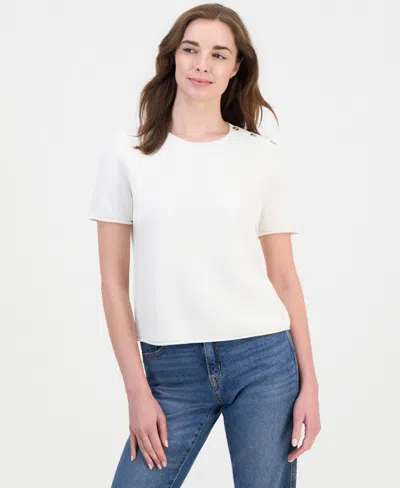 Nautica Women's Short-sleeve Tuck Stitch Sweater In White
