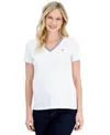 Nautica Women's Solid Stripe-trim V-neck In White