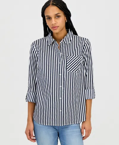 Nautica Women's Springfield Stripe Roll-tab Shirt In Blue