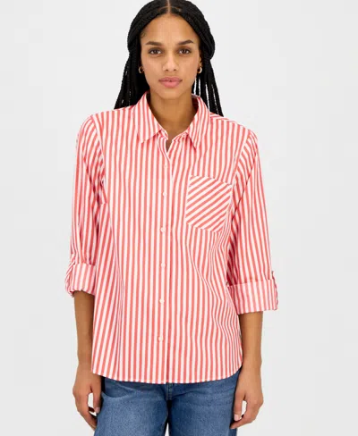 Nautica Women's Springfield Stripe Roll-tab Shirt In Pink