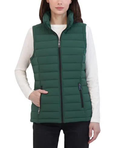 Nautica Women's Stand-collar Zip-front Puffer Vest In Verde