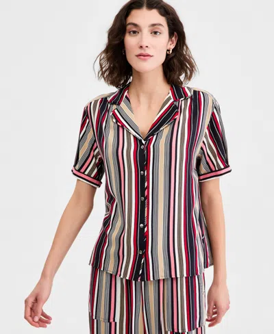 Nautica Women's Striped Puff-sleeve Camp Shirt In Multi