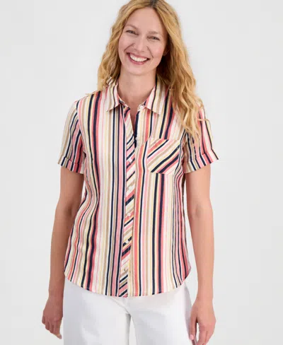 Nautica Women's Striped Short-sleeve Camp Shirt In Multi