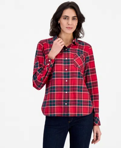 Nautica Women's Tartan Roll-tab Shirt In Red