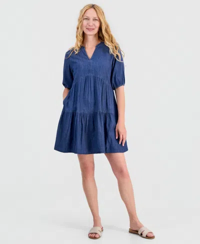 Nautica Women's Tiered Chambray A-line Dress In Blue