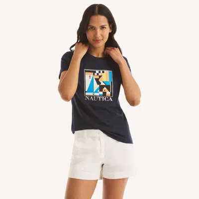 Nautica Womens Art Deco Foil Graphic T-shirt In Multi