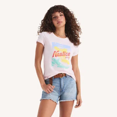 Nautica Womens Beach Vibe Graphic T-shirt In White
