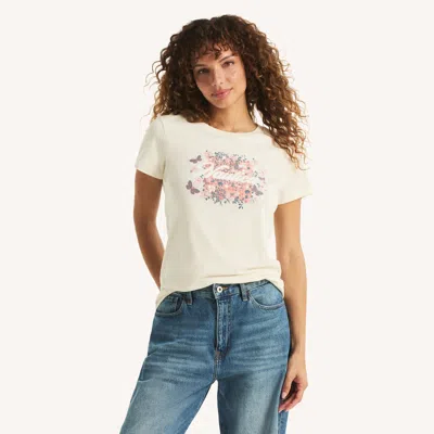 Nautica Womens Butterfly Logo Graphic T-shirt In White