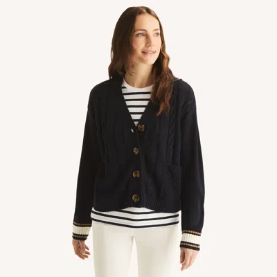 Nautica Womens Cable-knit Cardigan In Blue
