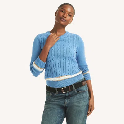 Nautica Womens Cable-knit Crewneck Sweater In Blue