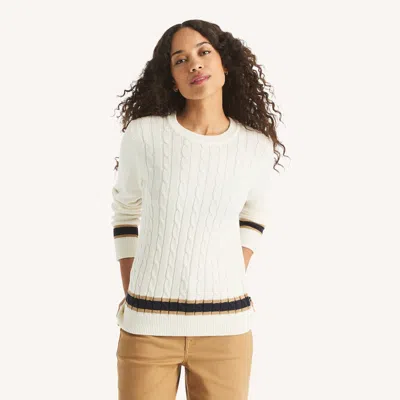 Nautica Womens Cable-knit Crewneck Sweater In White