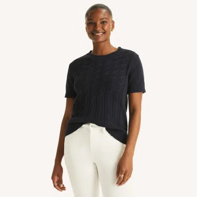 Nautica Womens Cable-knit Short-sleeve Sweater In Animal Print