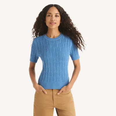 Nautica Womens Cable-knit Short-sleeve Sweater In Blue